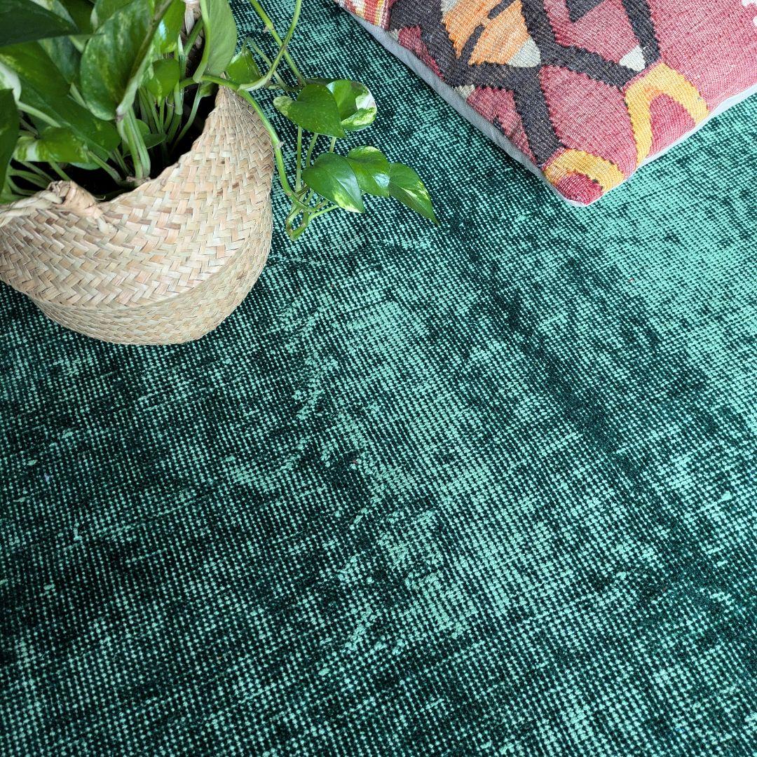 85×197 グリーンワンカラーオーバーダイ　トルコヴィンテージラグ