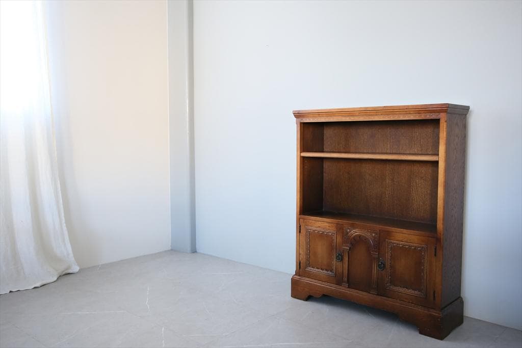 英国アンティーク木製ブックシェルフ/本棚/食器棚/飾り棚/収納ラック92-234