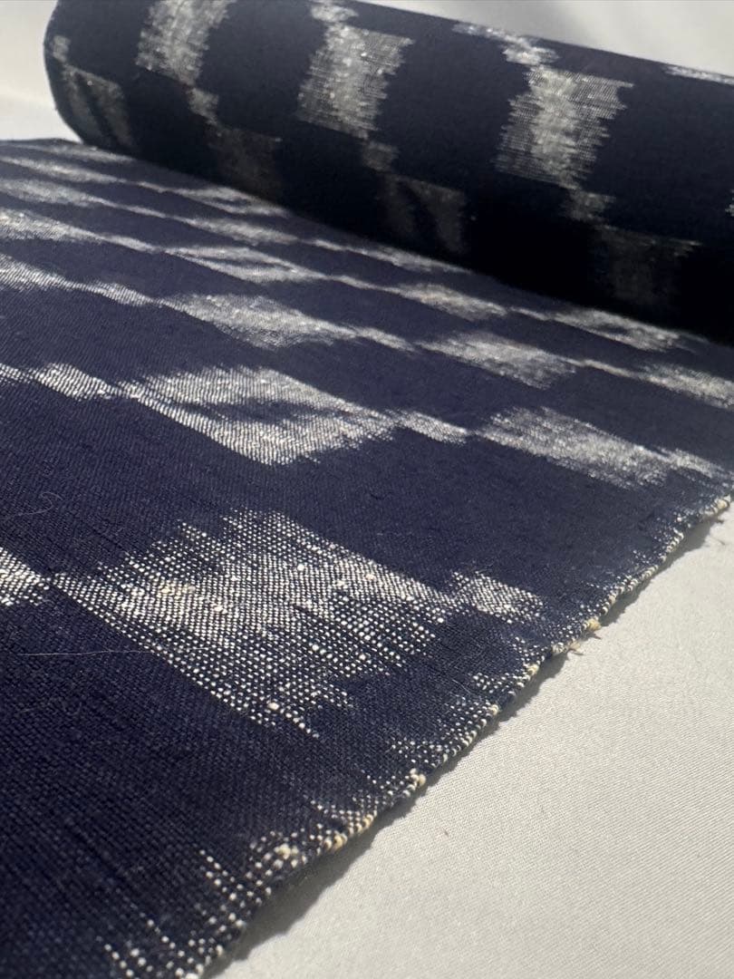 [ちびまるこ] 綿　反物　藍染　藍色　絣　紺　青　証紙付き　紬