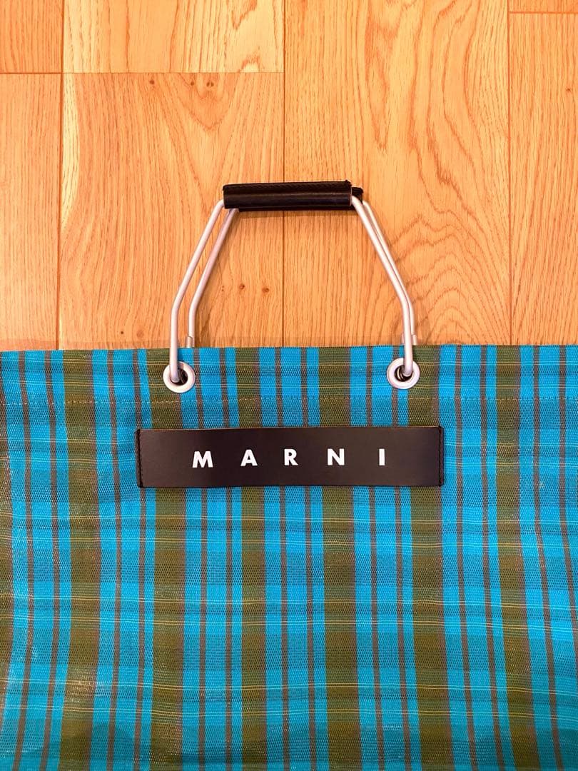 MARNI 青緑 チェック柄 トートバッグ