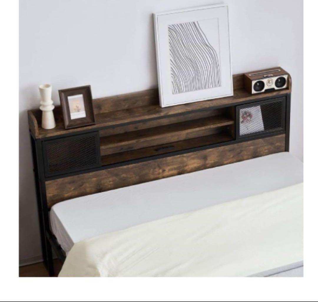 ダブルベッド フレーム 宮付き コンセント付き 木製 パイプベッド スチール製