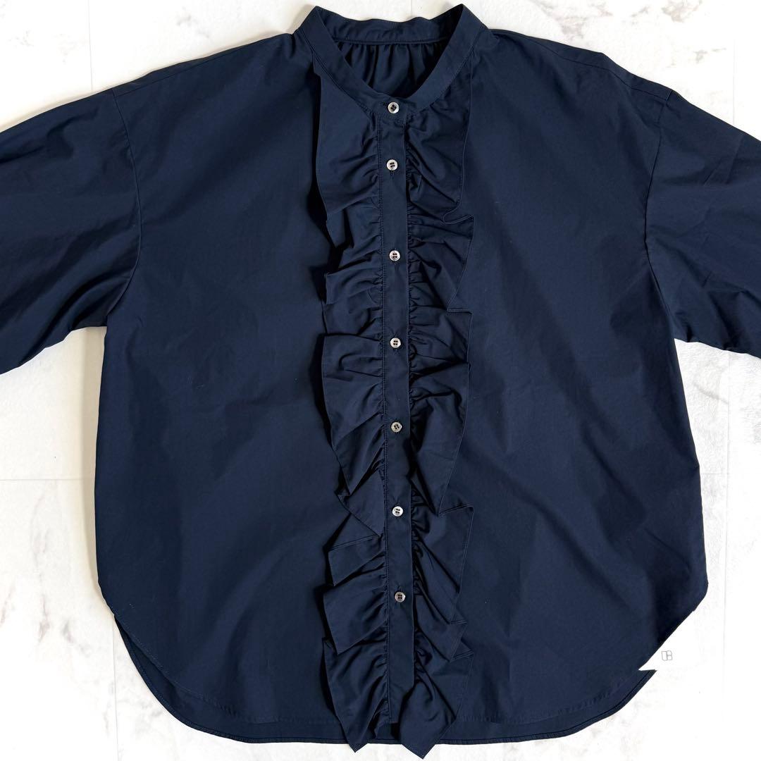 【新品】ジャーナルスタンダードレサージュ スタンドカラーフリルシャツ ネイビー