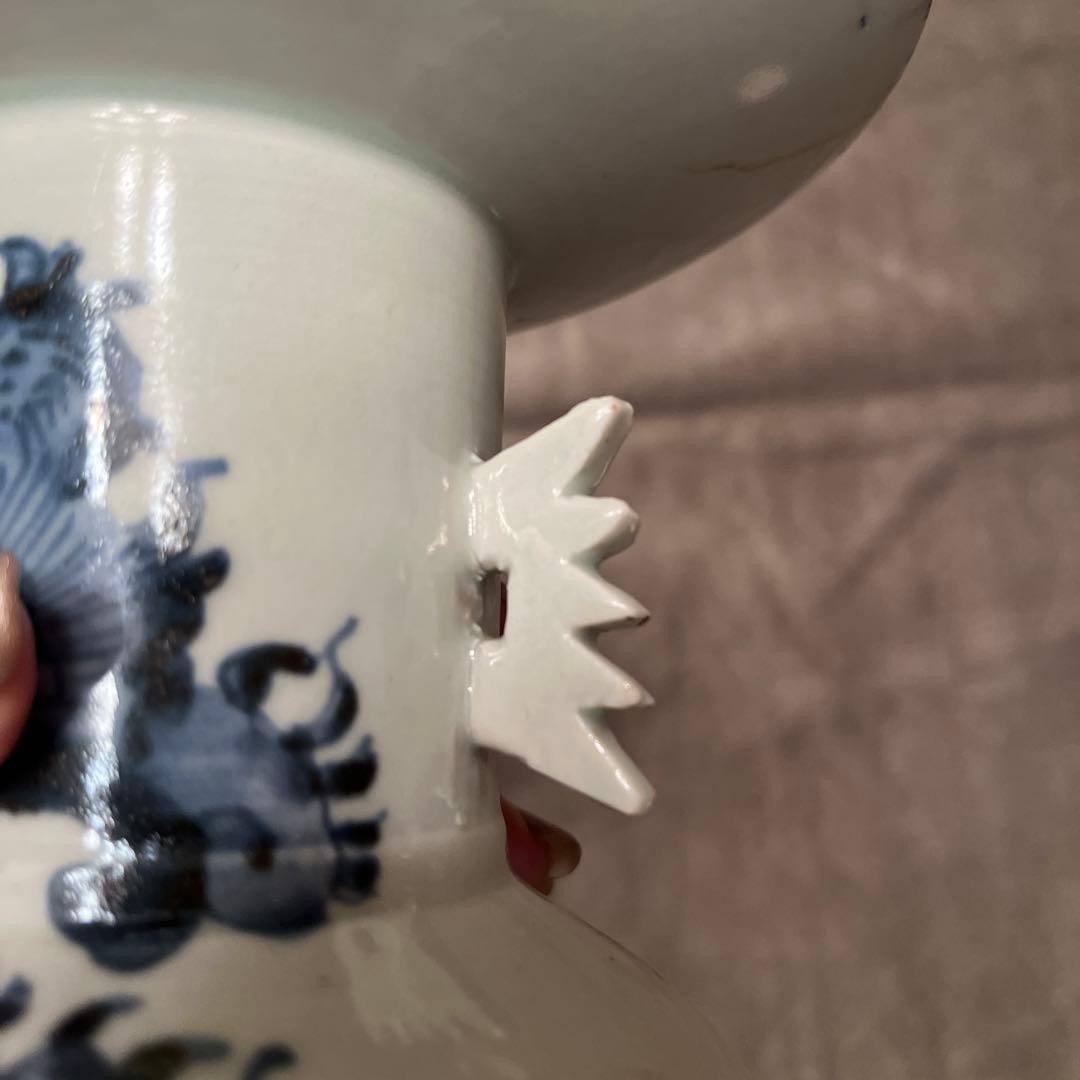 ビンテージ五ツメの青龍絵柄の陶器花瓶