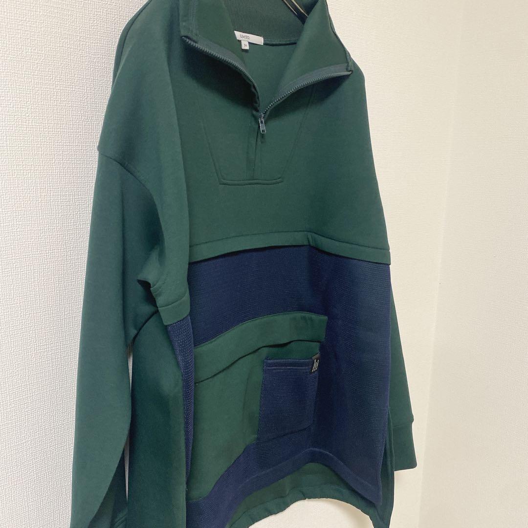 UN3D. ハーフジップメッシュスウェット グリーン 38 美品　アンスリード