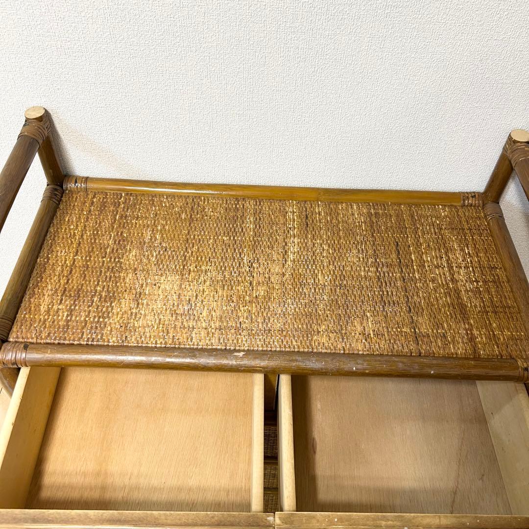 昭和レトロ ラタン サイドボード 電話台 古家具 4段引き出し箪笥