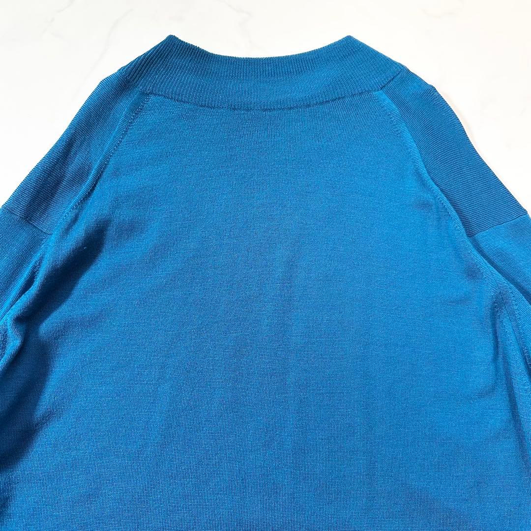 希少色 現行◎ジョンスメドレー モックネックセーター ウール メンズ ブルー M