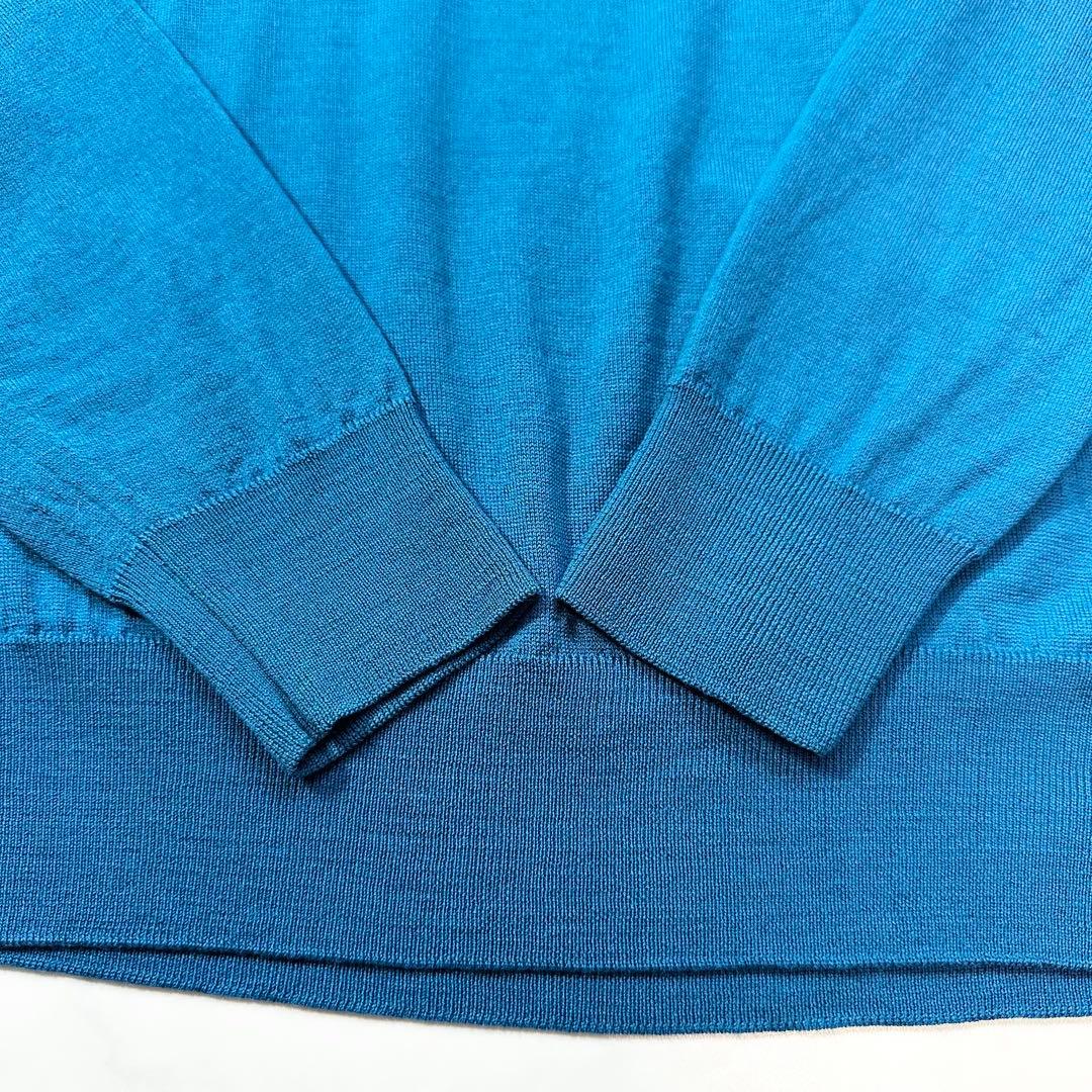 希少色 現行◎ジョンスメドレー モックネックセーター ウール メンズ ブルー M