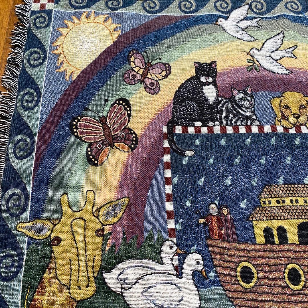 【90s】USA製 vintage ラグマット　動物大集合　可愛い　アートく芸術