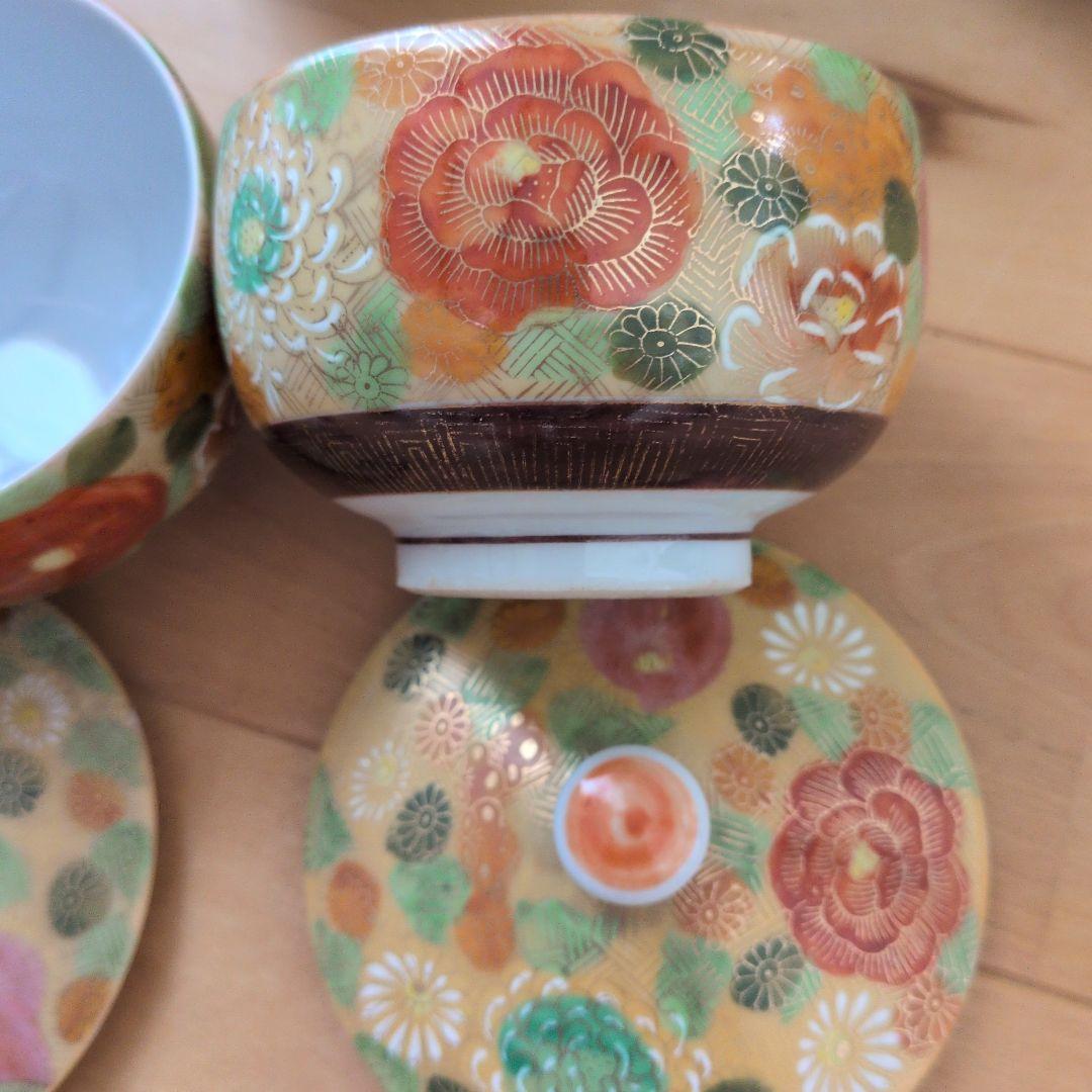 茶道具セット 花柄 陶器製 6点 九谷焼