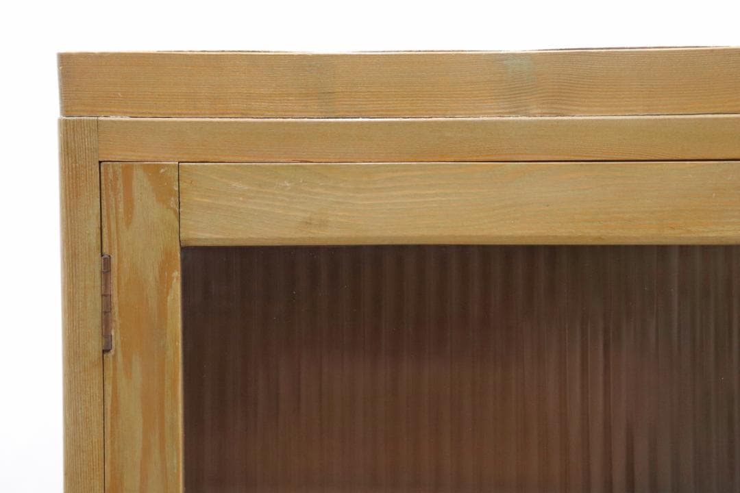 レトロ 無垢材 本箱 食器棚 書庫 戸棚 モールガラス キャビネット 水屋箪笥