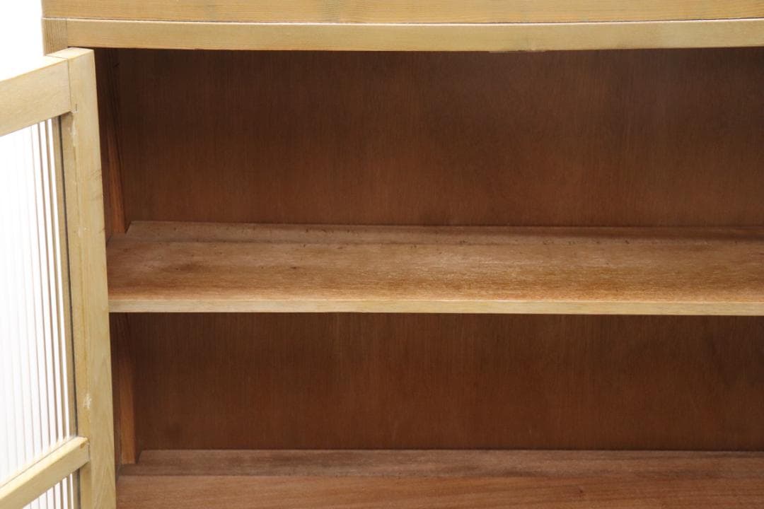 レトロ 無垢材 本箱 食器棚 書庫 戸棚 モールガラス キャビネット 水屋箪笥