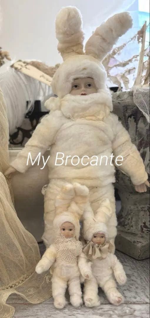 アンティーク雑貨 Handmade Cotton Bunny Dolls.