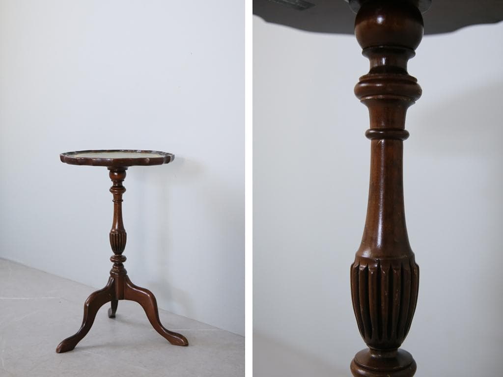 英国アンティーク木製ワインテーブル/サイドテーブル/丸机/飾り棚(89-98-7