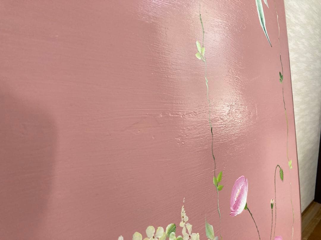 こたつ 天板 トールペイント 花柄 ピンク 緑 リメイク品 テーブル 机