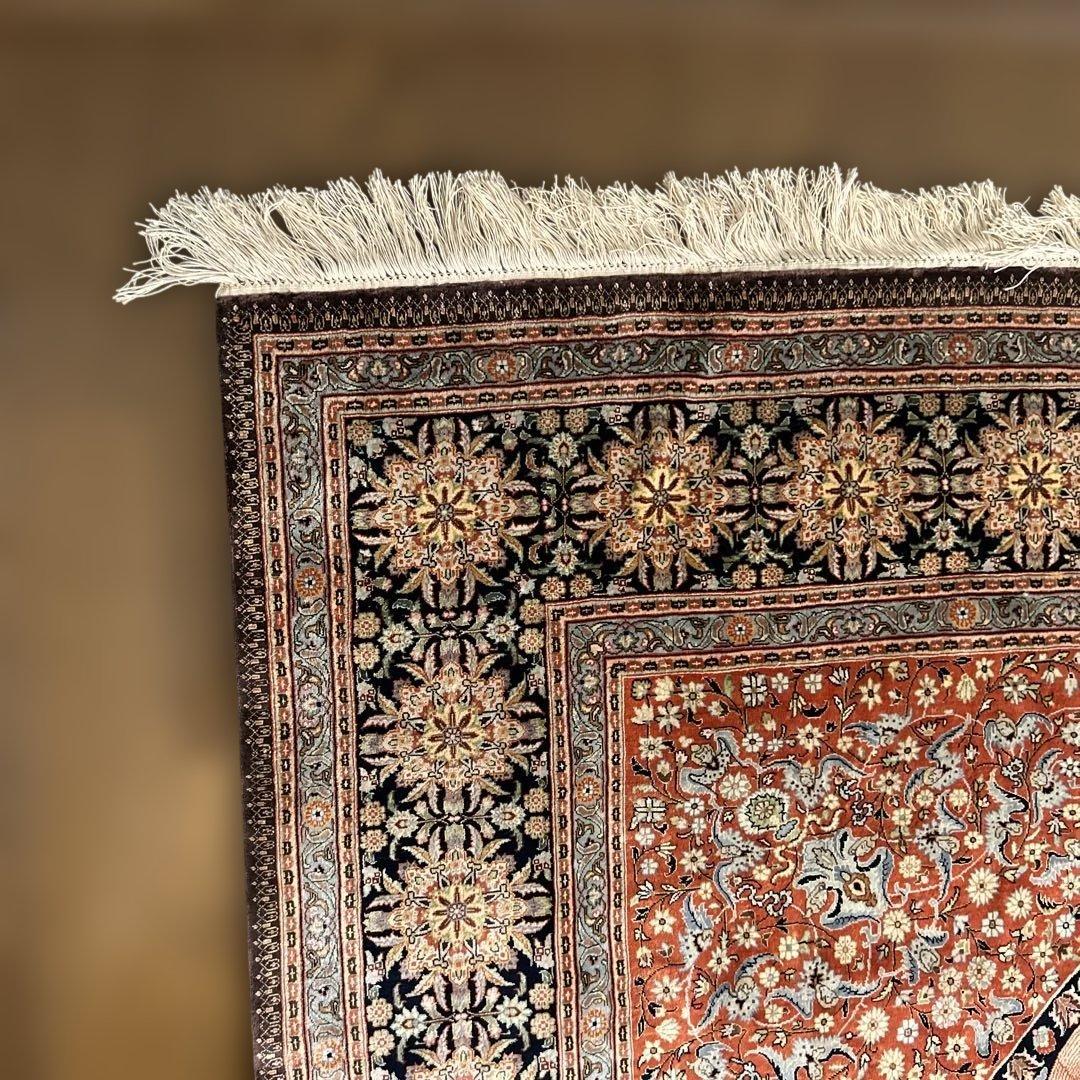 ペルシャ絨毯　宗教的建物細密刺繍ラグ 超美品2100 X1435mm