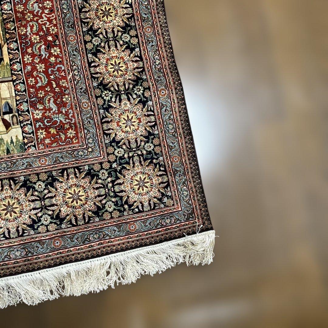 ペルシャ絨毯　宗教的建物細密刺繍ラグ 超美品2100 X1435mm