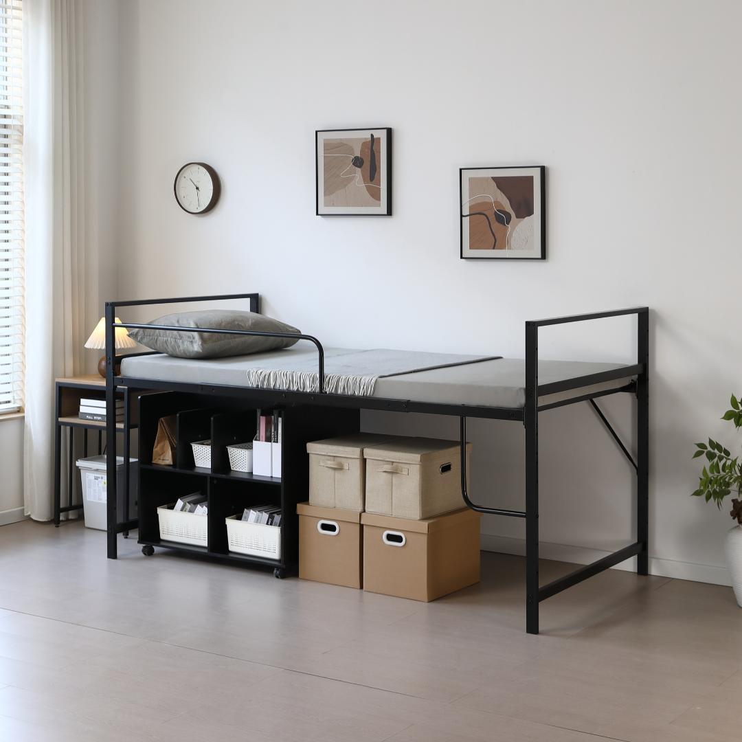 ロフトベッド 収納付 北欧風 耐震 スチール 一人暮らし【110cm】WHITE