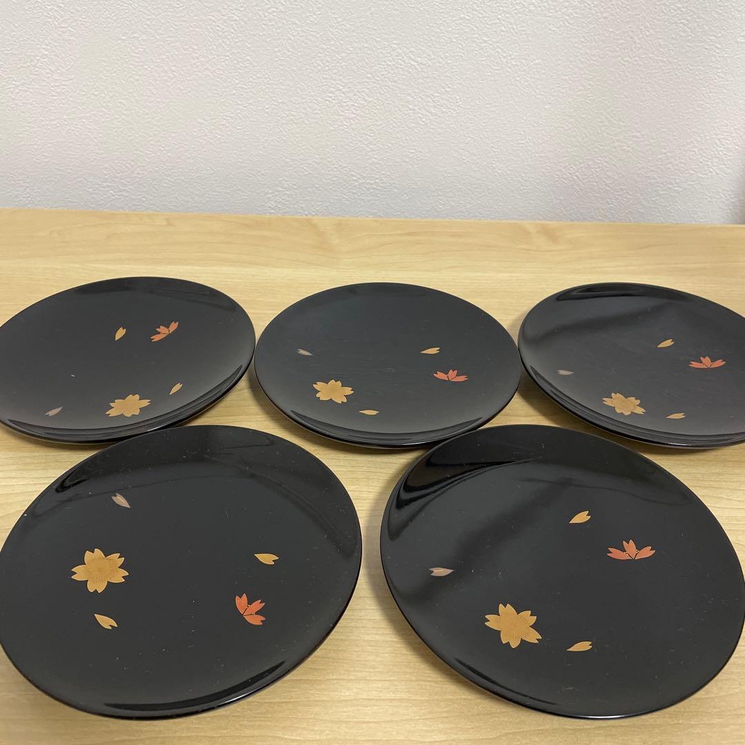 美品❗️輪島塗　稲忠　銘々皿５枚セット 桜模様