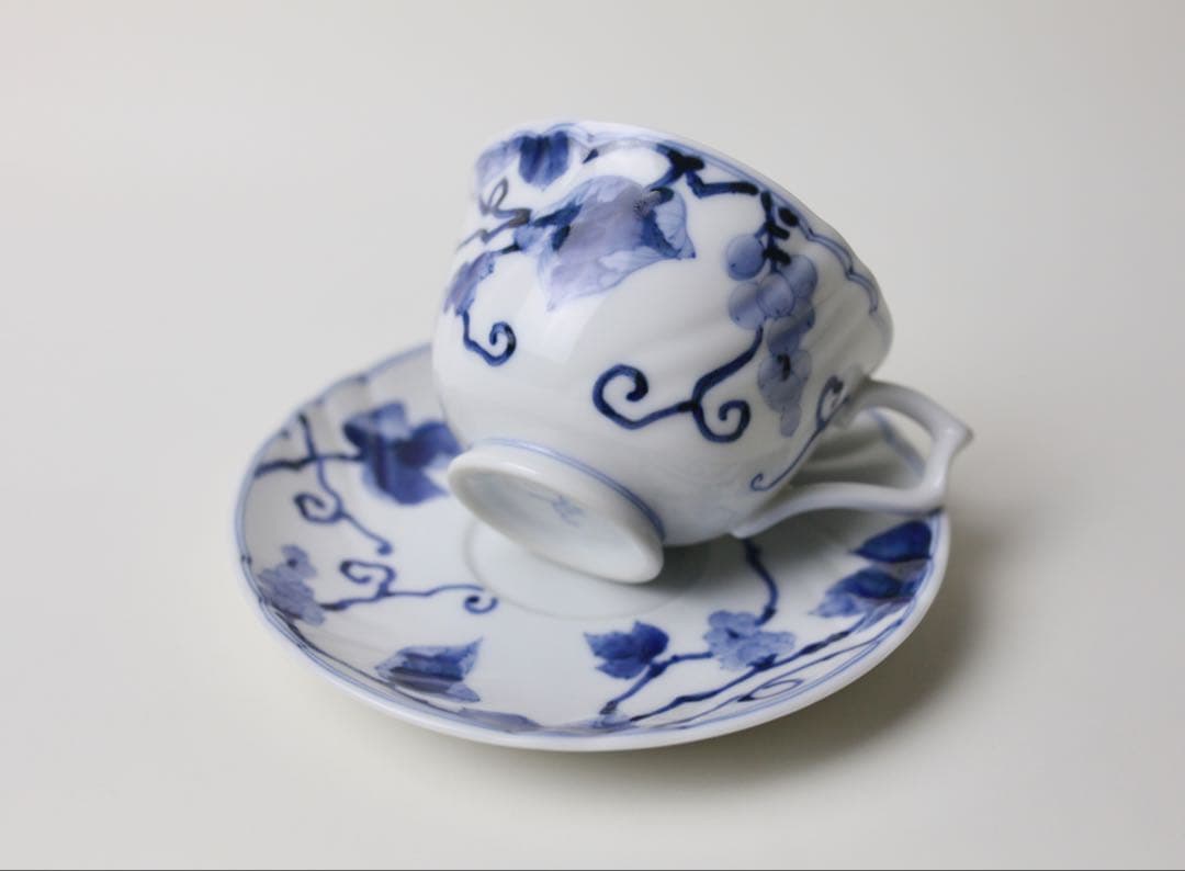 九谷長左 山本長左 藍九谷 葡萄文 カップとソーサー　コーヒー