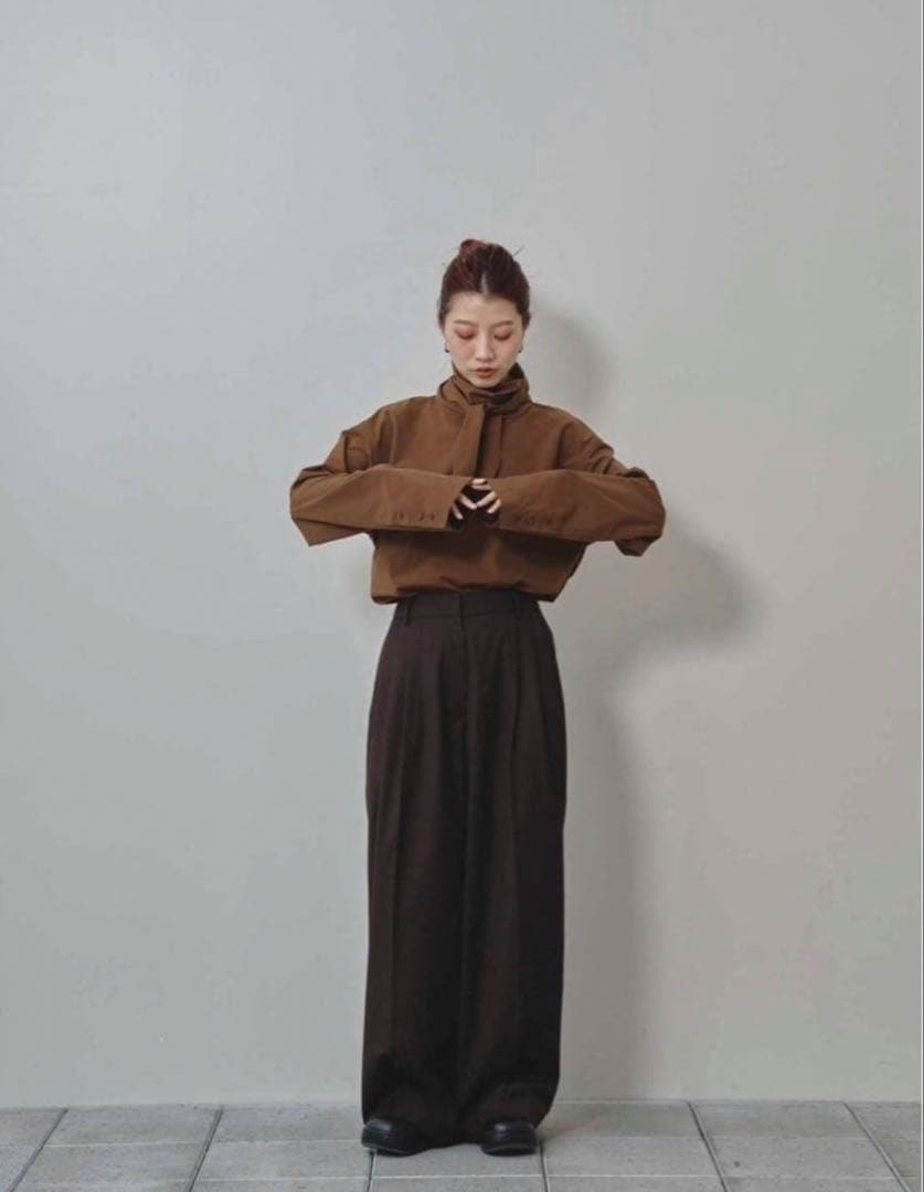 todayful Roundhem Tie Blouse ブラウン