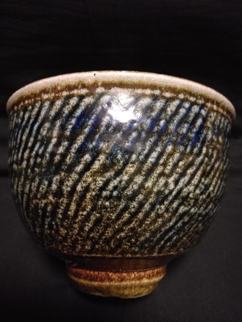 茶碗　人間国宝「島岡達三」作　共箱付塩釉象嵌縄文碗　達三、最上位作品になります。