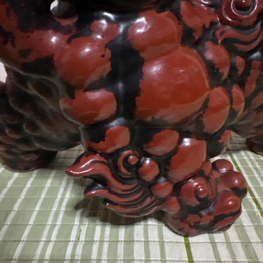九谷焼 八幡窯 須栄義 獅子 金 赤 縁起物 魔除け　置物