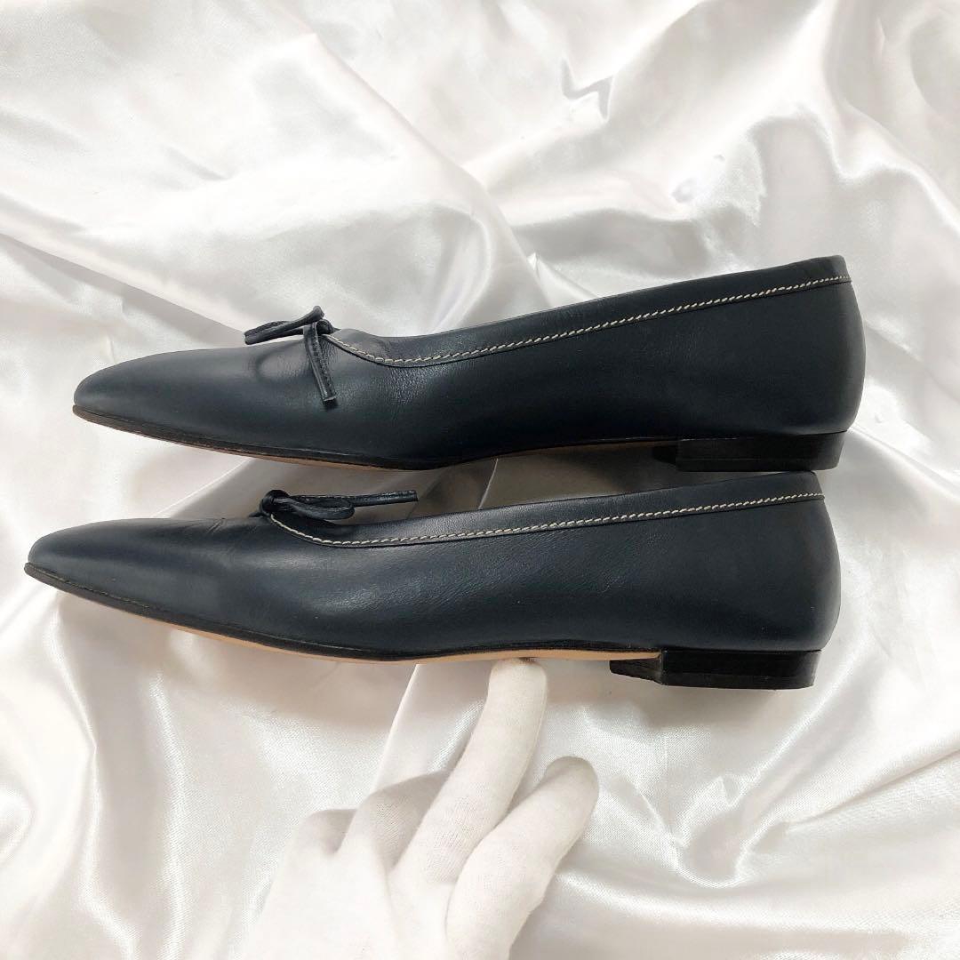 【美品】PRADA プラダ リボンパンプス ローヒール バレエシューズ 37