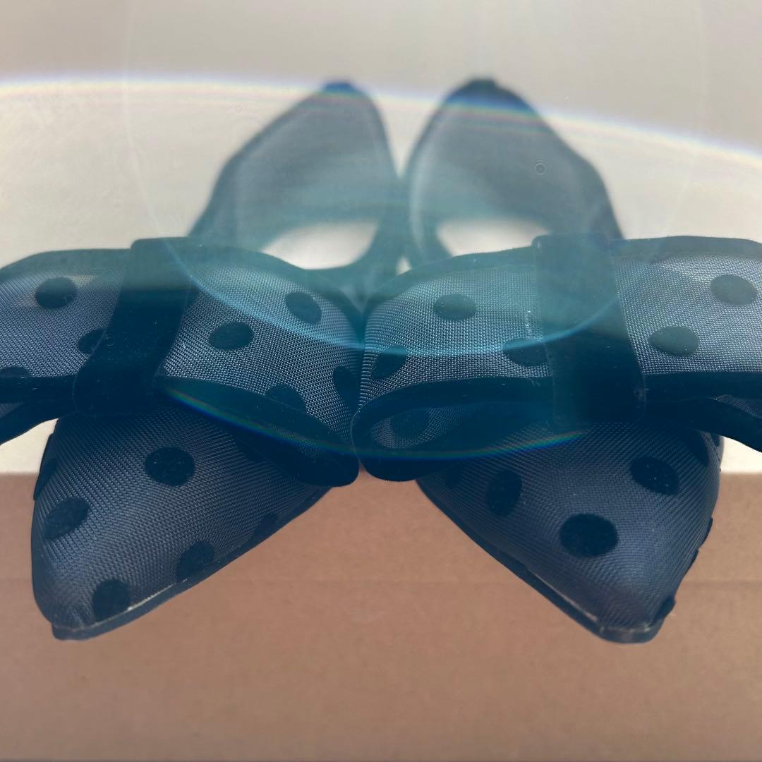 【新品未使用】ルタロン　チュール　リボン　フラット　ポインテッドトゥ　黒