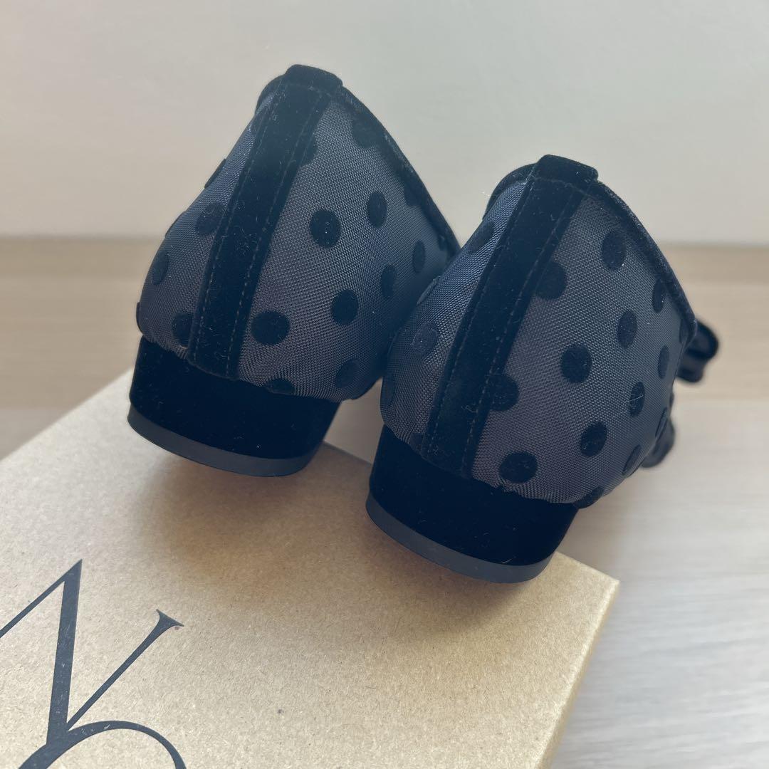 【新品未使用】ルタロン　チュール　リボン　フラット　ポインテッドトゥ　黒