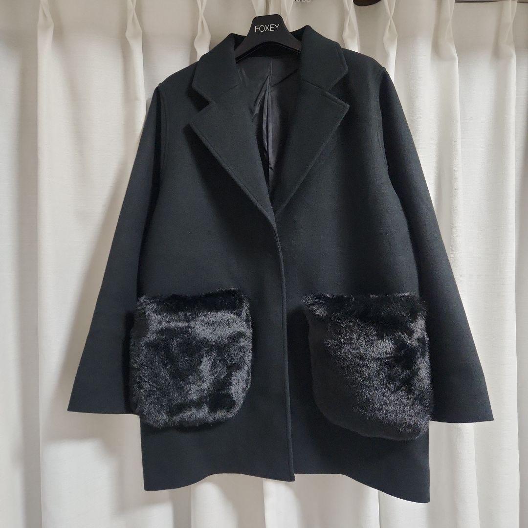 ノスタルジア　ウールライクポケットファーガウンコート　M