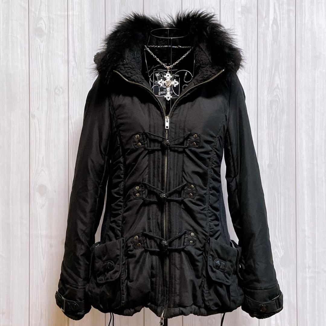 モッズコート リアルファー 黒 平成ギャル y2k ダークコア グランジ パンク