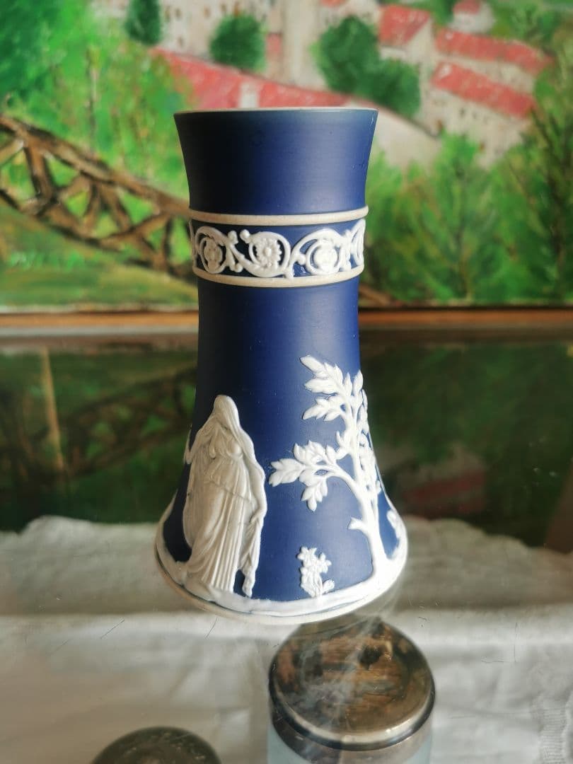 アンティーク英国 アダムスジャスパー カメオ技法 ラッパと収穫の女性像のベース