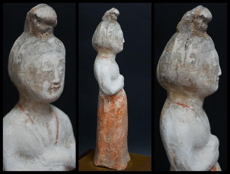 唐 加彩人物俑 貴婦人立像 唐木ガラスケース入り 置物 飾り物