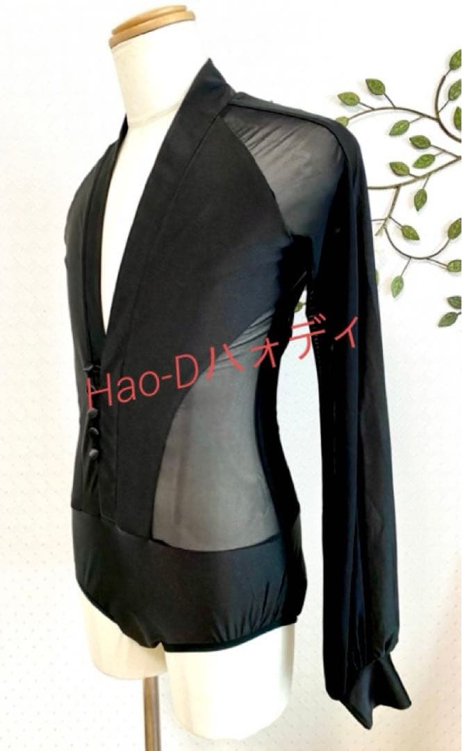 社交ダンス★新品★メンズシャツ★ラテン★Vライン★黒★M