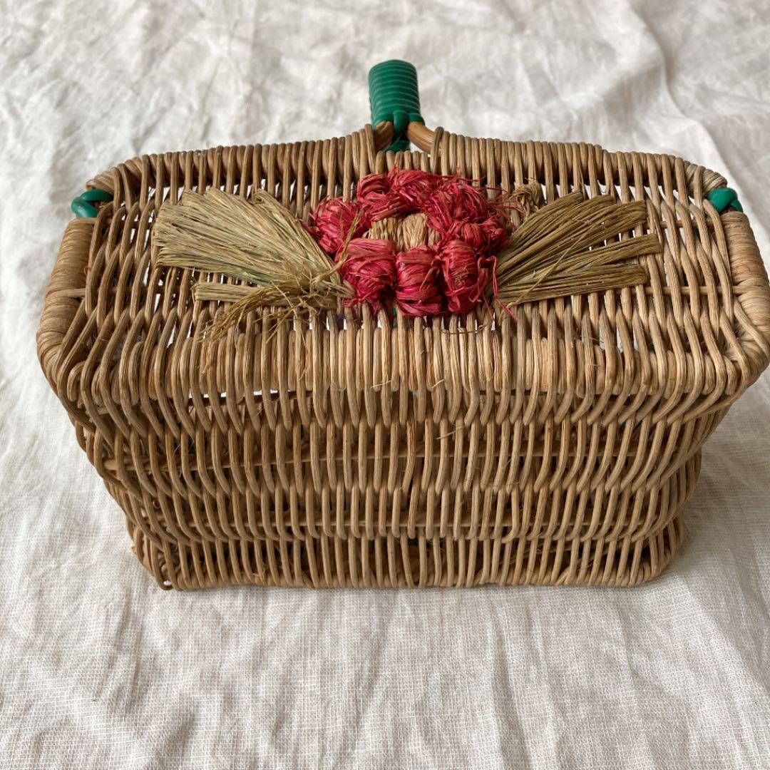 本物イギリスアンティークバスケット　レアミニ　花モチーフ