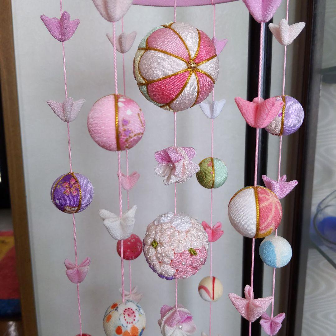 ちりめん細工　お花とまりの下げ飾り(大)　ピンク