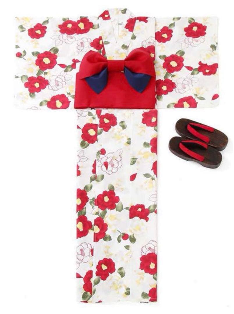 【新品未使用】GRL 椿柄 浴衣 作り帯 下駄 3点セット！