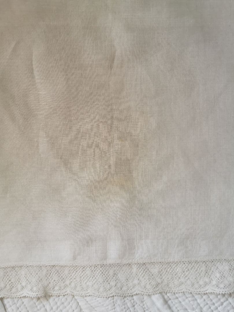 アンティークフランス ローンクロス ヴァレンシエンヌ水玉レース装飾 ランナー