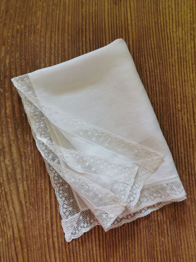 アンティークフランス ローンクロス ヴァレンシエンヌ水玉レース装飾 ランナー