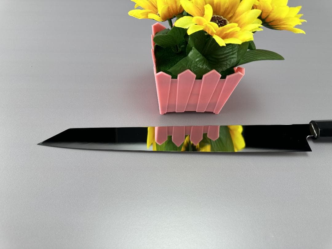 5535切付柳刃包丁 尺 ウルトラ鏡面仕上げ 刺身包丁 黒檀黒水牛一本銀巻八角柄