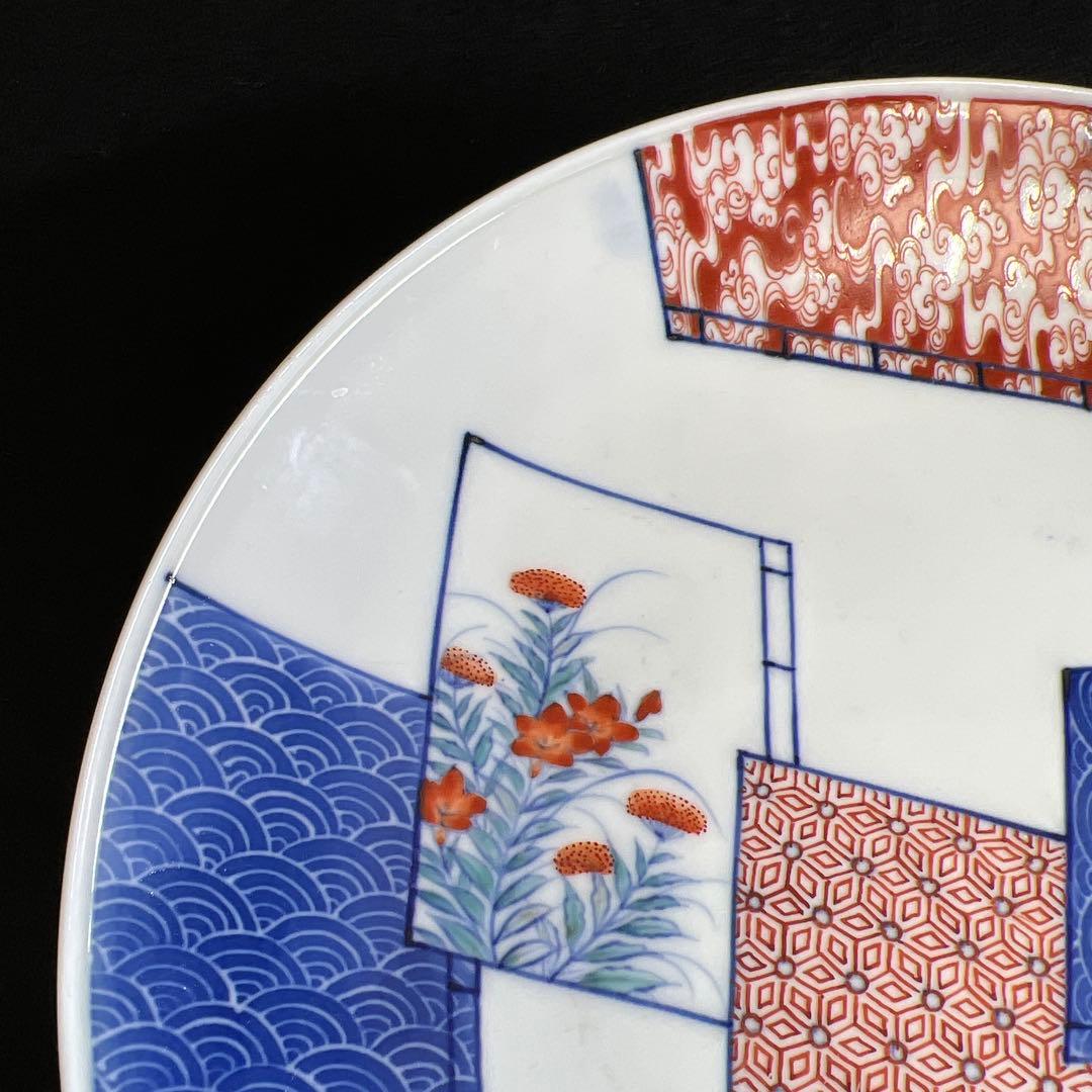 時代　色鍋島　八寸皿　塗木箱付　直径21㎝　東Y8-0109☆2Fタサオ