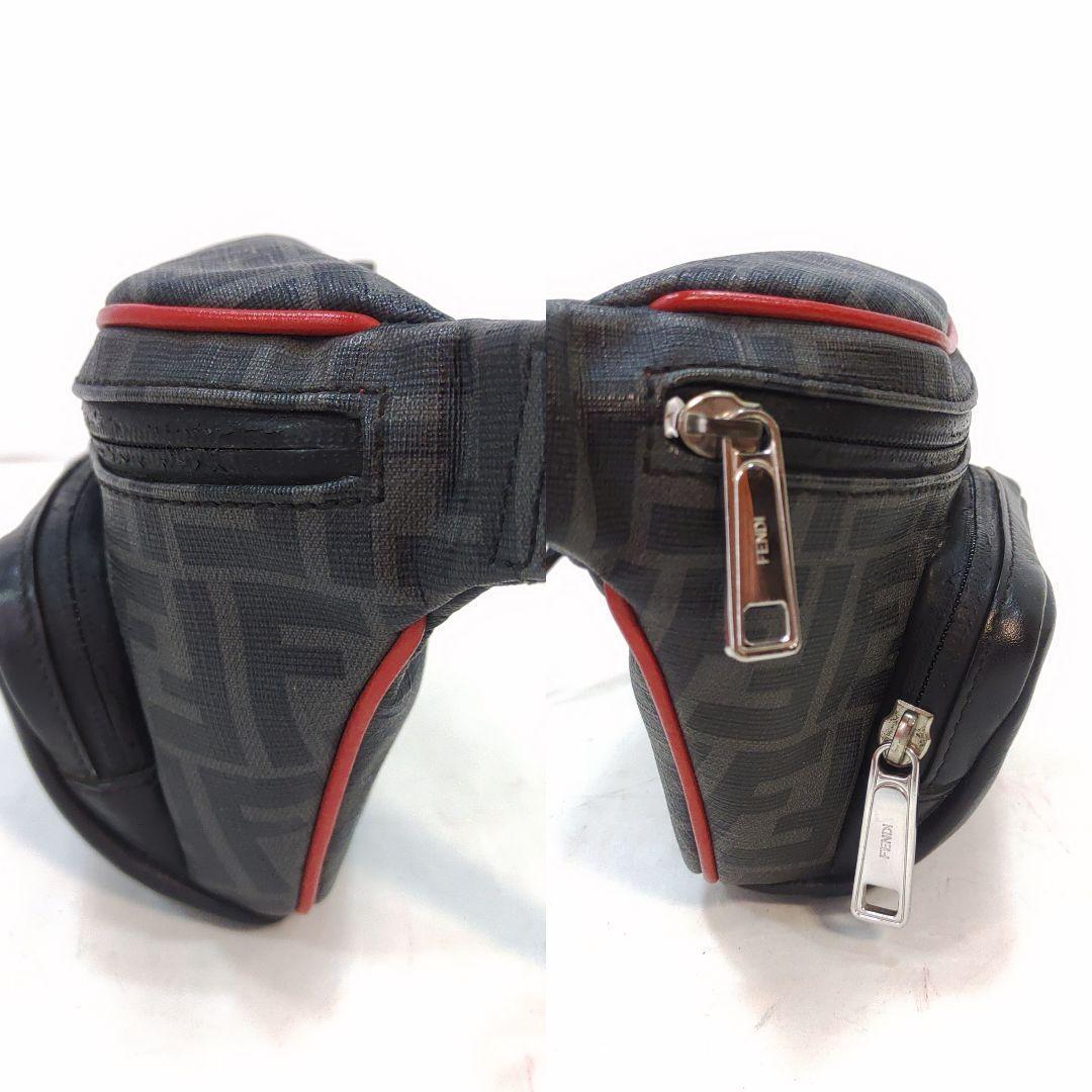 【美品】フェンディ ウエストポーチ ボディバッグ レザー×PVC FF柄 黒