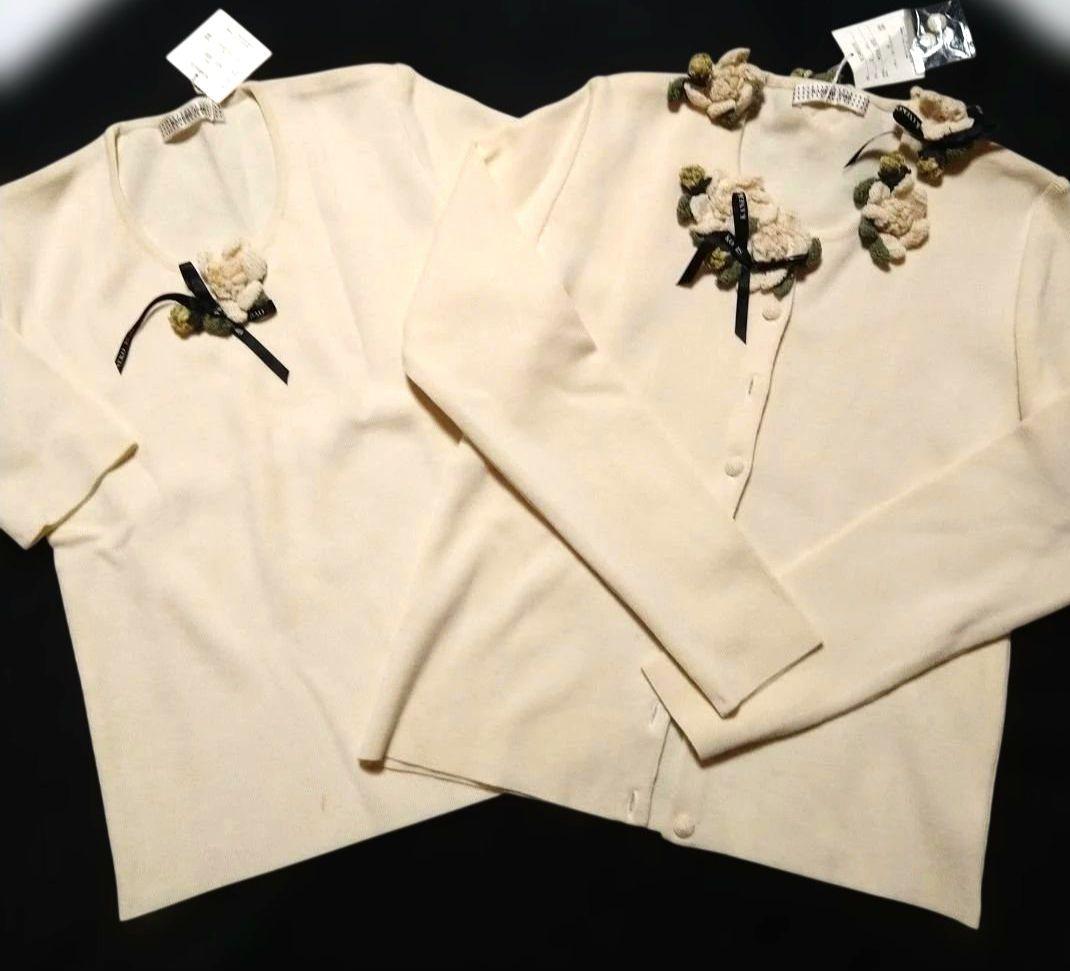 梔子モチーフ付き長袖カーディガンアンサンブル カネコイサオ