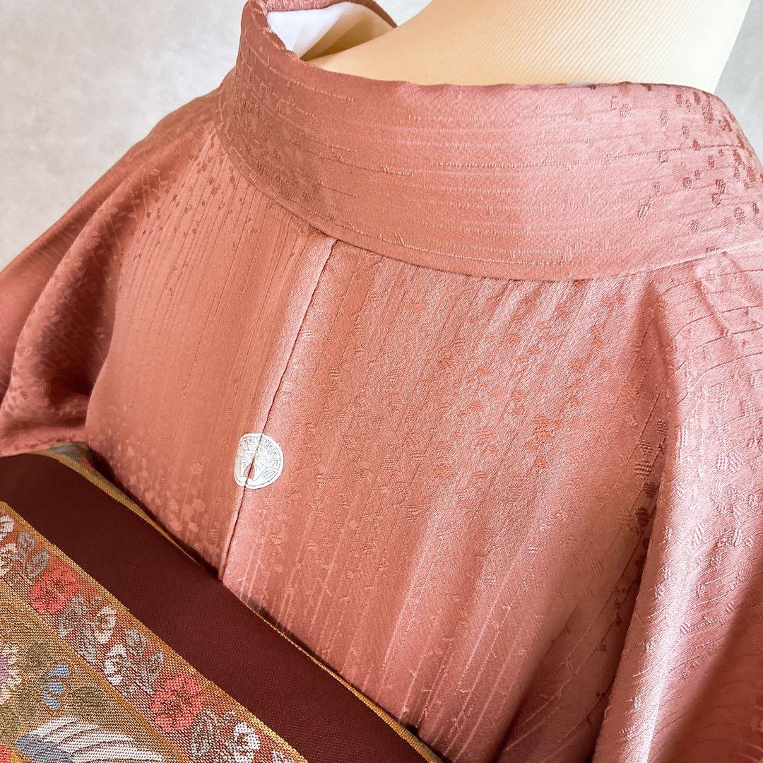 単衣　色無地フルセット　着物　正絹　しつけ糸付き　枝葉地紋　G15