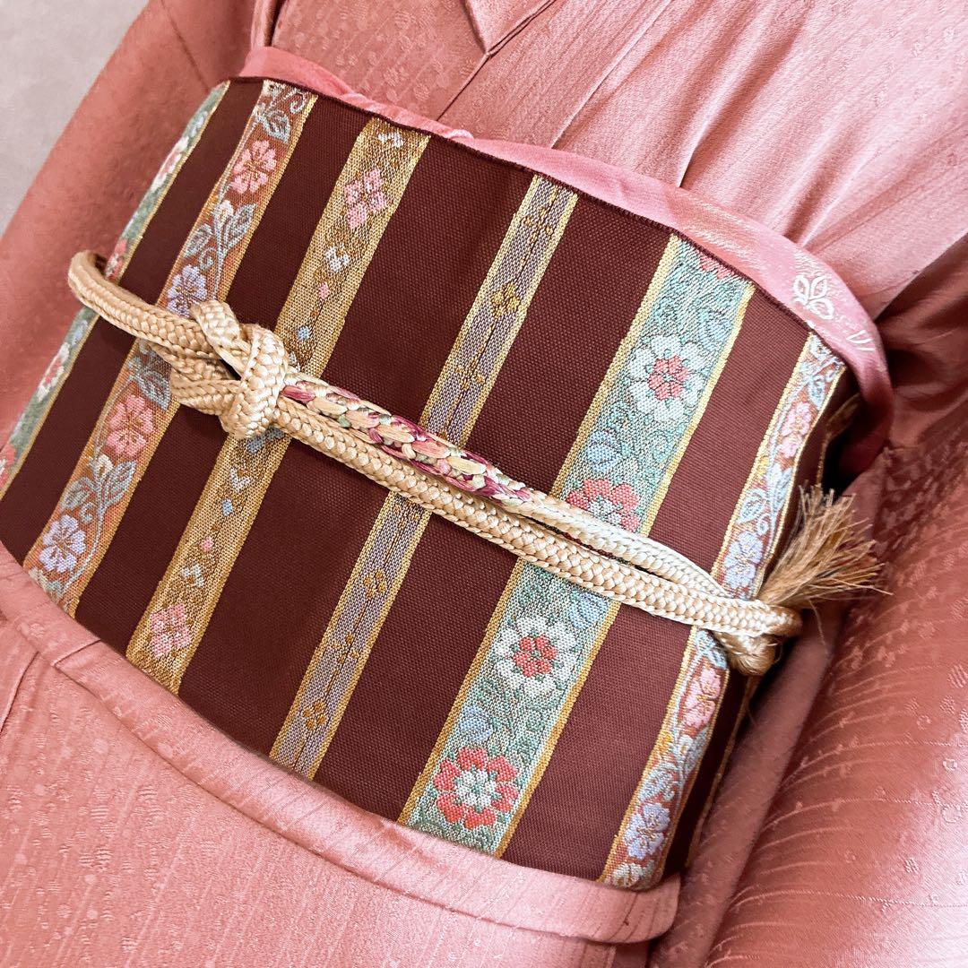 単衣　色無地フルセット　着物　正絹　しつけ糸付き　枝葉地紋　G15