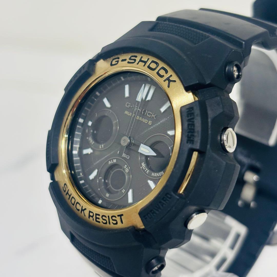 美品 希少 G-SHOCK アナデジ 電波 ソーラー 腕時計 ブラック ゴールド