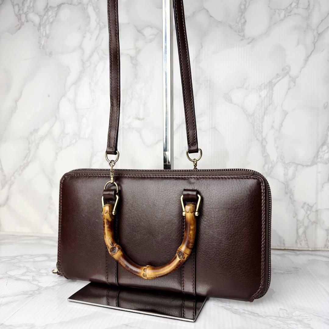 01 GUCCI 3WAY ハンドバッグ ショルダー 長財布 バンブー xg6