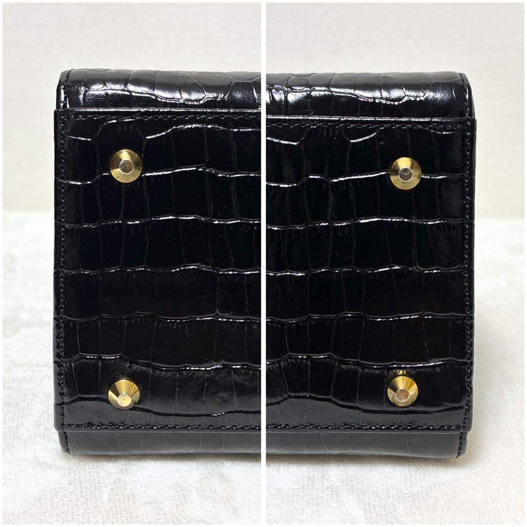 美品 M&K TOKYO クロコダイル シャイニング センター ハンドバッグ 黒