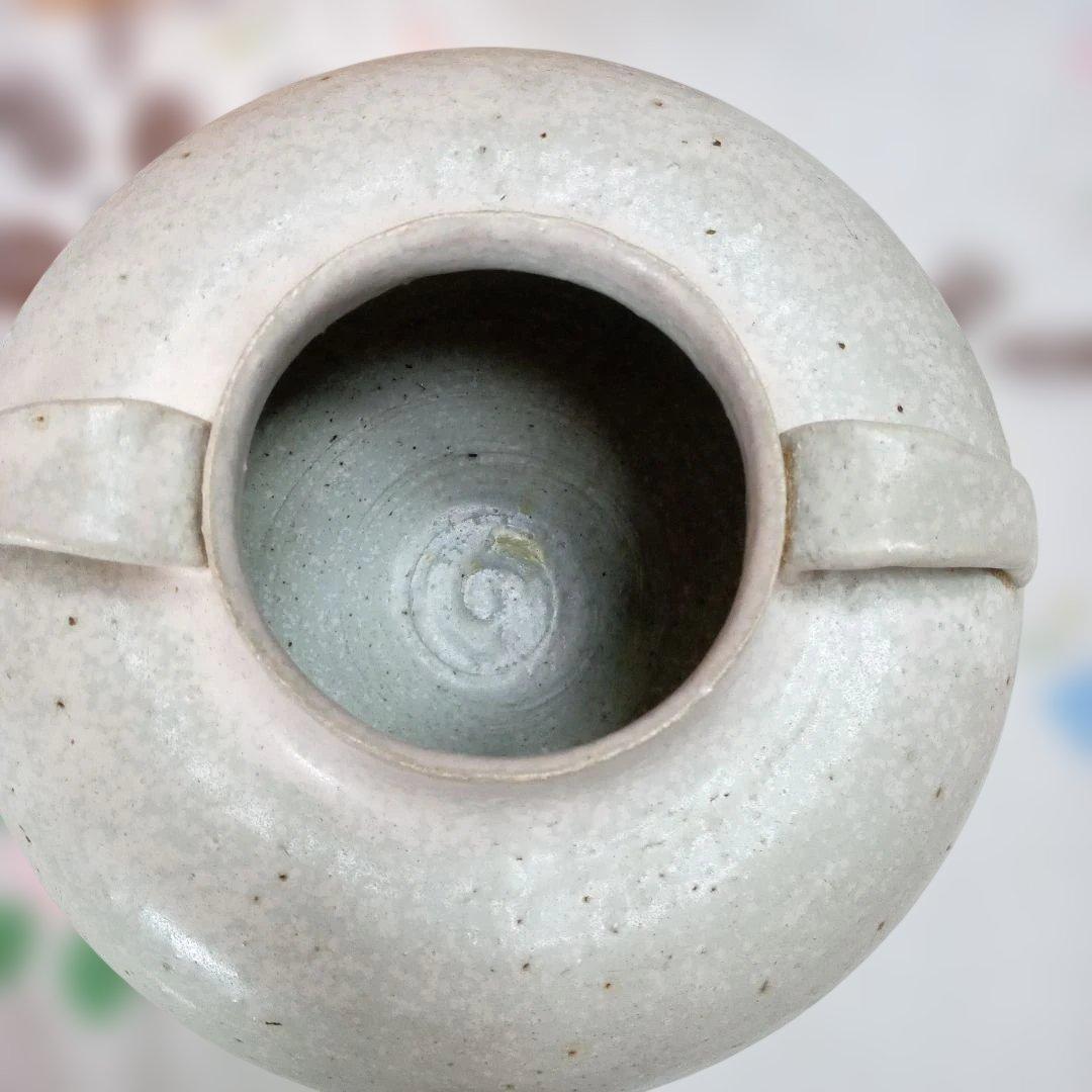 白釉耳付き花瓶 骨董 作家物 生け花 共箱入り