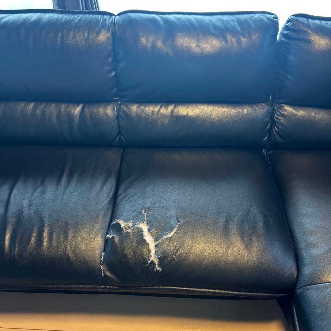 黒 レザー コーナーソファ 傷あり